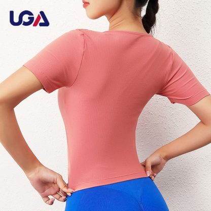 Women 73% Nylon 27% Spandex Workout Top Casual Gym Tee Yoga T-shirt - Image 3
