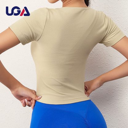 Women 73% Nylon 27% Spandex Workout Top Casual Gym Tee Yoga T-shirt - Image 5