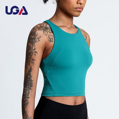 Custom Woman Active Wear Yoga Fitness Tight Vest Quick Dry Fitting Elastic Tank Top - Image 3