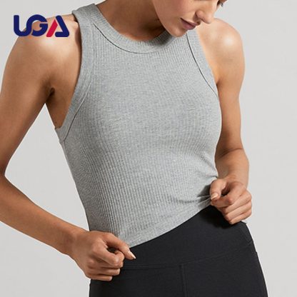 Athletic Casual Brief Cotton Knitted Shirt Blouse Ribbed Cropped Women Tank Top - Image 2