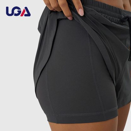 OEM Liner 2 in 1 Drawstring Waist Running Women Athletic Fitness Sports Shorts - Image 2