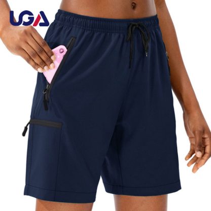Wholesale Summer Outdoor Athletic Running Women Lounge Shorts Zipper Pocket Sports Gym Shorts - Image 2