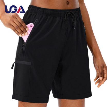 Wholesale Summer Outdoor Athletic Running Women Lounge Shorts Zipper Pocket Sports Gym Shorts - Image 3