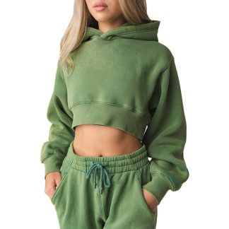 Women Streetwear Sporty Blank Oversized Customized Cropped Pullover Hoodie