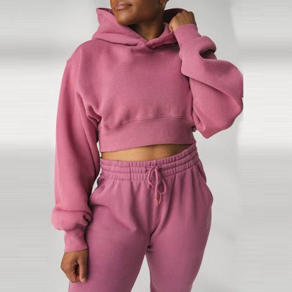 Women Streetwear Sporty Blank Oversized Customized Cropped Pullover Hoodie - Image 4