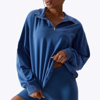 High Quality Custom Pullover Cropped Sweatshirt Drop Shoulder Women Half Zip Pullover Hoodie