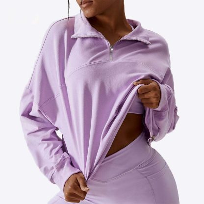 High Quality Custom Pullover Cropped Sweatshirt Drop Shoulder Women Half Zip Pullover Hoodie - Image 2