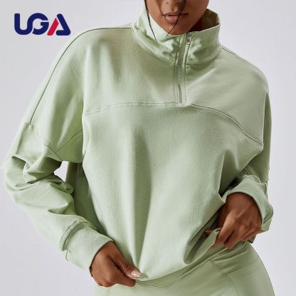 High Quality Custom Pullover Cropped Sweatshirt Drop Shoulder Women Half Zip Pullover Hoodie - Image 5