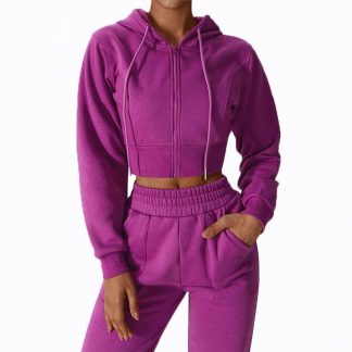 OEM Warm Cotton Women Sportswear Running Fitness Workout Hoodie with Zipper