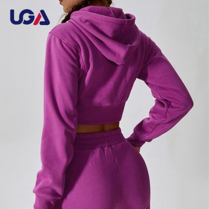 OEM Warm Cotton Women Sportswear Running Fitness Workout Hoodie with Zipper - Image 2