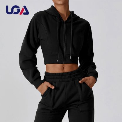 OEM Warm Cotton Women Sportswear Running Fitness Workout Hoodie with Zipper - Image 6