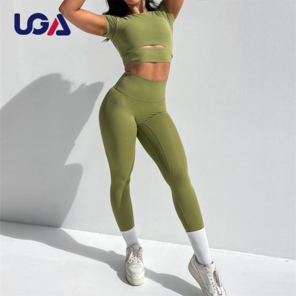 High Waist Tight Sweat Shiny Gym Workout Yoga Pants Push Up V Shape Legging - Image 3