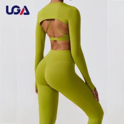 High Quality 3pcs Sports Wear Women Lady Long Sleeve Tops Sports Bra YogaLeggings Set - Image 2