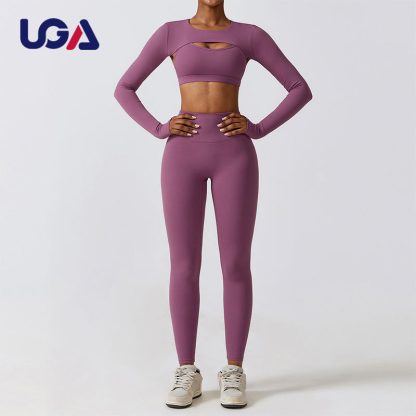 High Quality 3pcs Sports Wear Women Lady Long Sleeve Tops Sports Bra YogaLeggings Set - Image 6