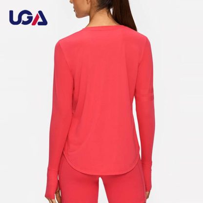 Custom Logo Printed Yoga Clothing 100% Cotton Women Long Sleeve Top - Image 2