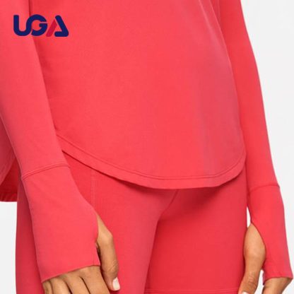 Custom Logo Printed Yoga Clothing 100% Cotton Women Long Sleeve Top - Image 4