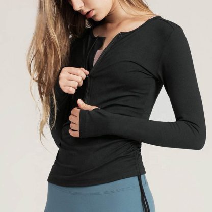 Running Gym Workout Women Gym Wear Stretchy 1/2 Zipped Sports Long Sleeve Top - Image 2