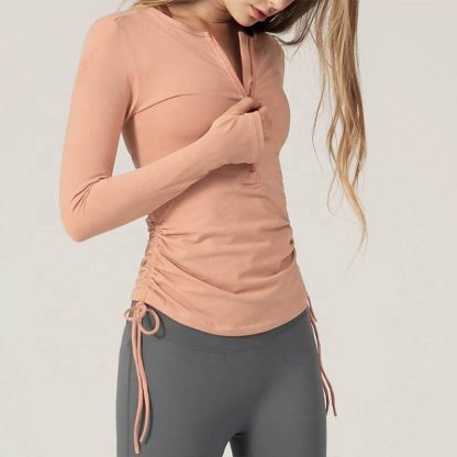 Running Gym Workout Women Gym Wear Stretchy 1/2 Zipped Sports Long Sleeve Top - Image 3