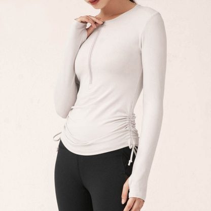 Running Gym Workout Women Gym Wear Stretchy 1/2 Zipped Sports Long Sleeve Top - Image 4