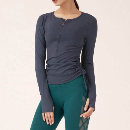 Running Gym Workout Women Gym Wear Stretchy 1/2 Zipped Sports Long Sleeve Top - Image 5