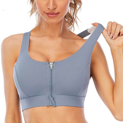 Custom Logo Women Front Zipper Fitness Sports Bra High Strength Gym Fitness Yoga Bra