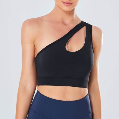 Fashion Workout Gym Wear Yoga Bra Sport Ladies Women Exercise Single Shoulder Breathable Mesh Sports Bra - Image 4