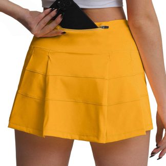 Women Casual Athletic Sportswear Running Short Elastic Double Layer Fashion Tennis Dress With Phone Pocket