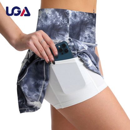 Women Casual Athletic Sportswear Running Short Elastic Double Layer Fashion Tennis Dress With Phone Pocket - Image 3