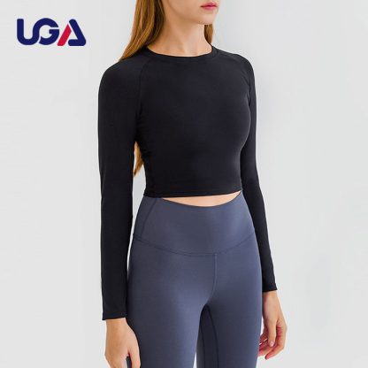 Workout Training Compression Gym Women Sport Long Sleeves Crop Top - Image 4