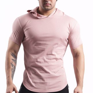 High Quality Mens Black Short Sleeve Shirt Polyester Casual Sports Summer Men Hooded T Shirt