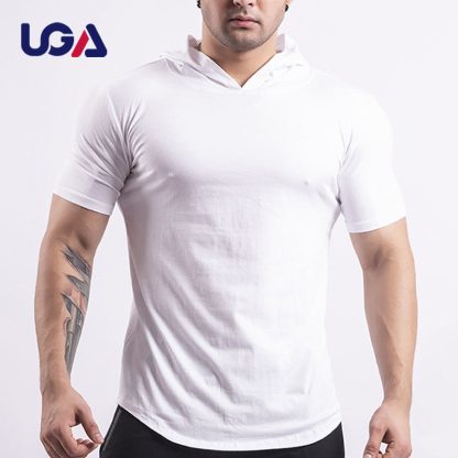 High Quality Mens Black Short Sleeve Shirt Polyester Casual Sports Summer Men Hooded T Shirt - Image 2