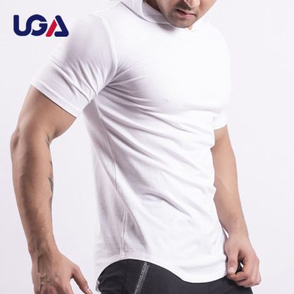 High Quality Mens Black Short Sleeve Shirt Polyester Casual Sports Summer Men Hooded T Shirt - Image 3