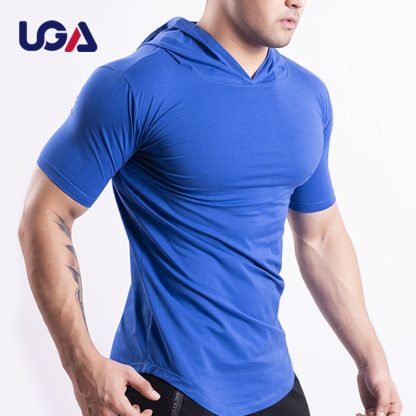 High Quality Mens Black Short Sleeve Shirt Polyester Casual Sports Summer Men Hooded T Shirt - Image 4