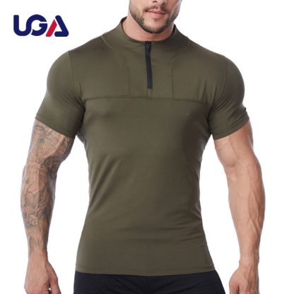 Oversized Gym Front Zipper Fitting Short Sleeve Compressed Build Up Men Jersey T Shirt - Image 2