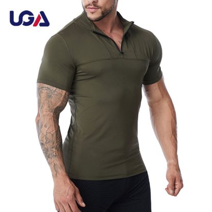 Oversized Gym Front Zipper Fitting Short Sleeve Compressed Build Up Men Jersey T Shirt - Image 3