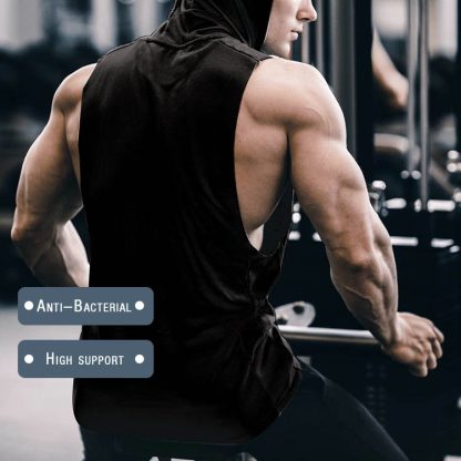 Bodybuilding Cool Muscle Sleeveless Hoodie Workout Singlet Stringer Mens Hoodie Tank Tops - Image 4