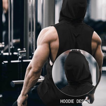 Bodybuilding Cool Muscle Sleeveless Hoodie Workout Singlet Stringer Mens Hoodie Tank Tops - Image 5