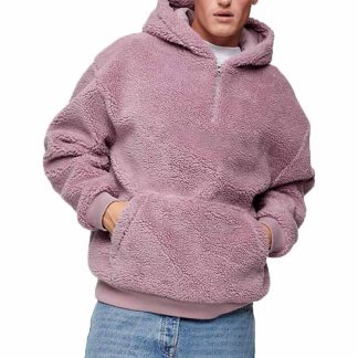 Fashion Winter Warm Zip Front Hoodie Teddy Sherpa Jacket Blank Plus Size Men Hoodie With Pockets