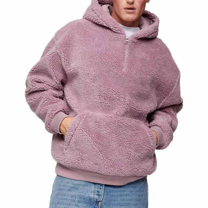 Fashion Winter Warm Zip Front Hoodie Teddy Sherpa Jacket Blank Plus Size Men Hoodie With Pockets