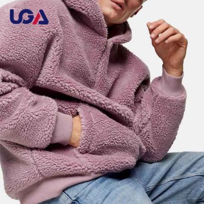 Fashion Winter Warm Zip Front Hoodie Teddy Sherpa Jacket Blank Plus Size Men Hoodie With Pockets - Image 2