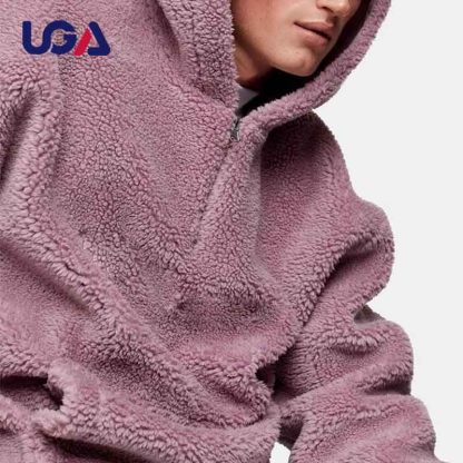 Fashion Winter Warm Zip Front Hoodie Teddy Sherpa Jacket Blank Plus Size Men Hoodie With Pockets - Image 3