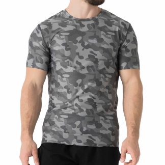 Camo Digital Printed Polyester Spandex Quick Dry Athletic Tee Muscle Fit Training Sports Compression Mens T-shirt
