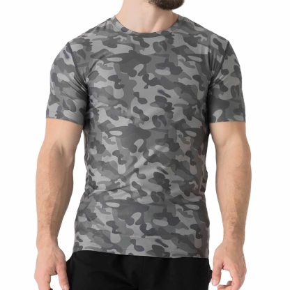 Camo Digital Printed Polyester Spandex Quick Dry Athletic Tee Muscle Fit Training Sports Compression Mens T-shirt