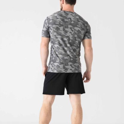 Camo Digital Printed Polyester Spandex Quick Dry Athletic Tee Muscle Fit Training Sports Compression Mens T-shirt - Image 2