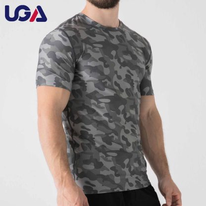 Camo Digital Printed Polyester Spandex Quick Dry Athletic Tee Muscle Fit Training Sports Compression Mens T-shirt - Image 3