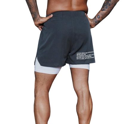 Men Compression 2 In 1 Polyester Fitness Pocket Gym Short Workout Sports Running Mens Shorts - Image 4